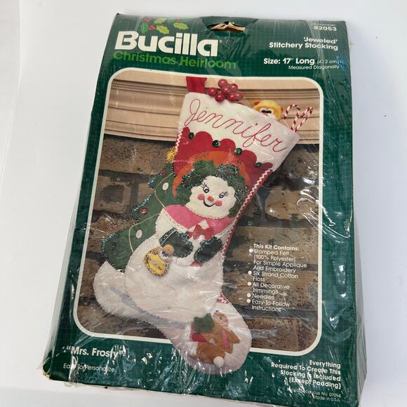 Bucilla Felt Applique Stocking Kit Mrs Frosty 20536 17" VTG Unopened - Picture 1 of 8